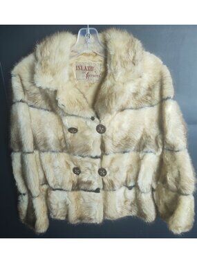 Vintage Island Furriers Real Mink Fur Coat Jacket Cream Double Breasted *Damaged
